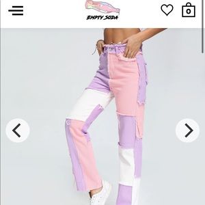 Empty Soda Fringe Patchwork Jeans small